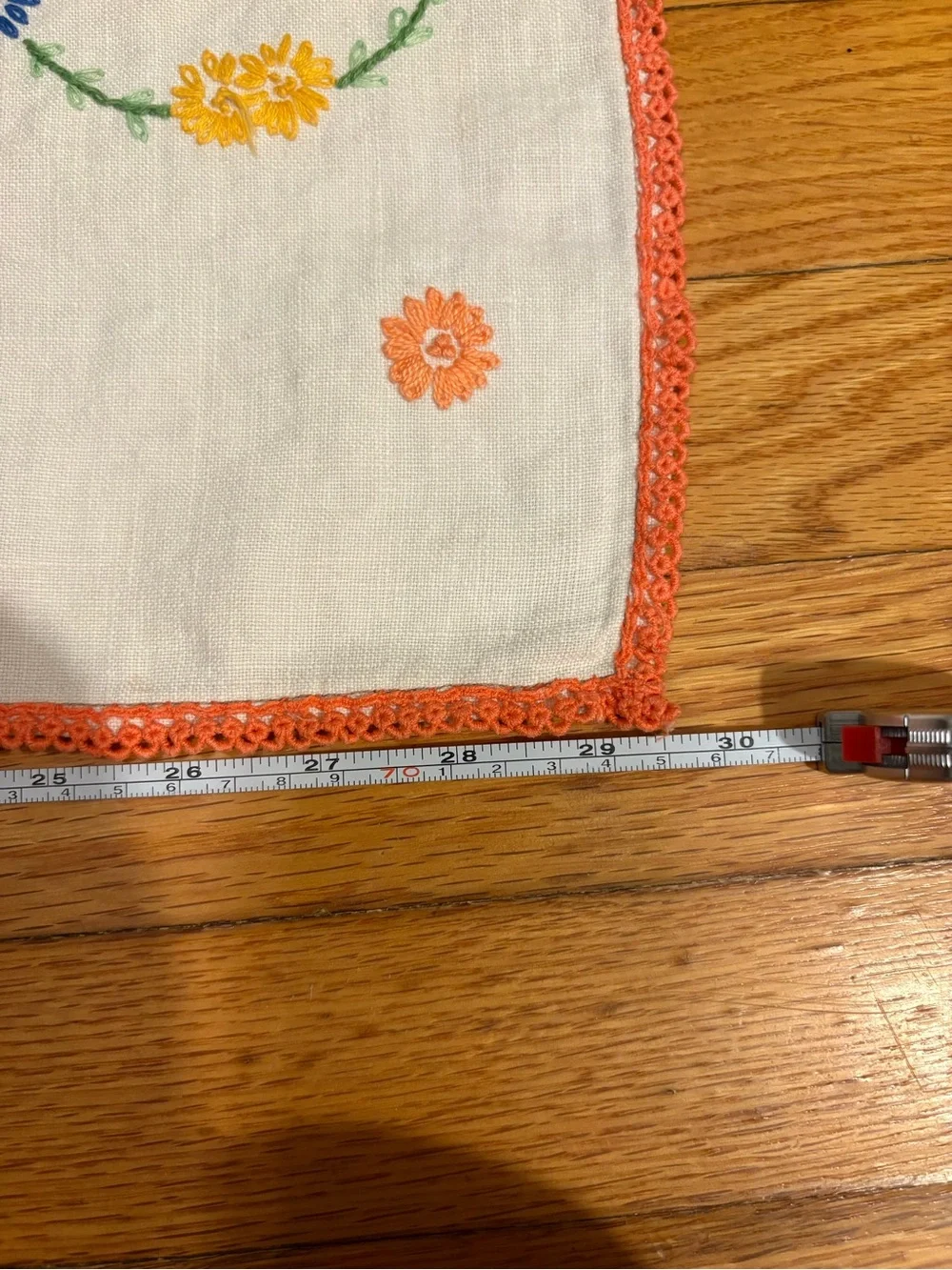 Hand-Embroidered White Linen tablecloth with Colorful Floral Swirls Butterfly